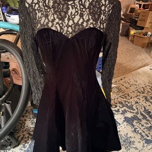 Vintage 80s Union Made Zum Zum Black Lace and Velvet Midi Dress Sz 7/8